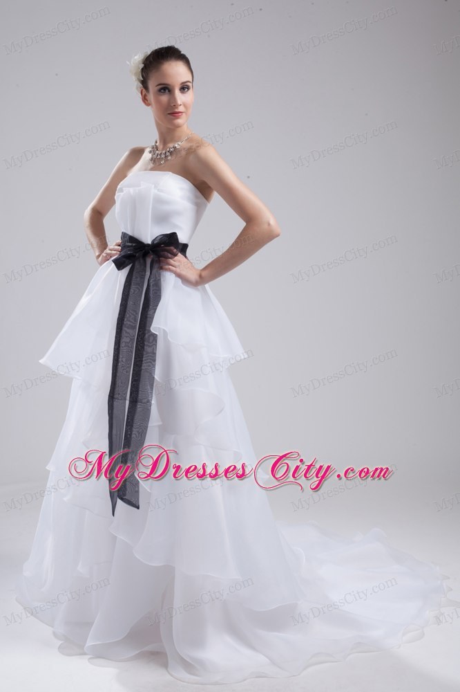 Informal Strapless A-Line Wedding Dress with Black Sash 2013 on Promotion