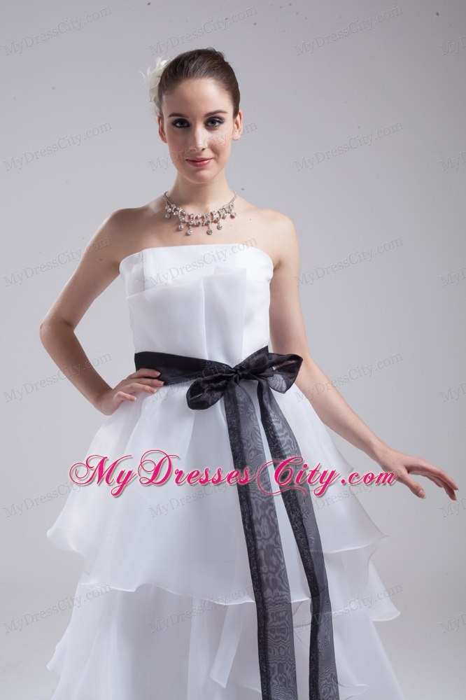 Informal Strapless A-Line Wedding Dress with Black Sash 2013 on Promotion