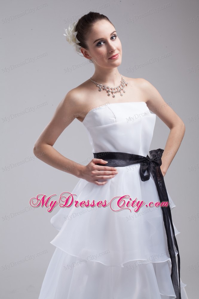 Informal Strapless A-Line Wedding Dress with Black Sash 2013 on Promotion