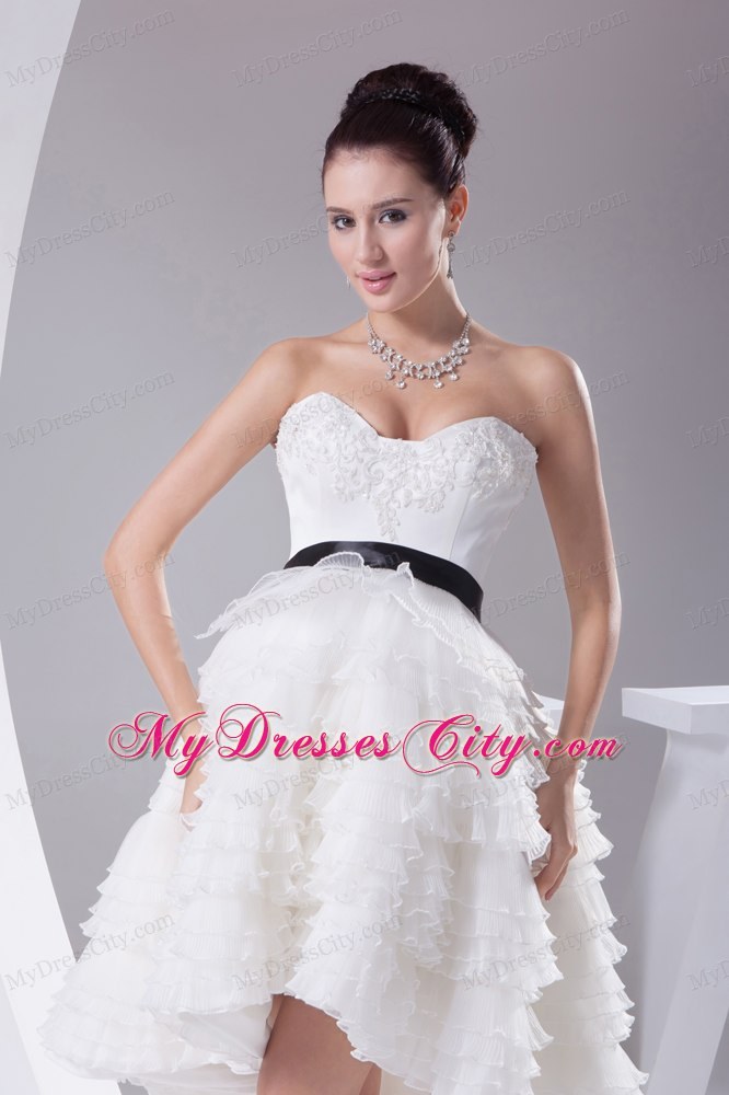 Asymmetrical Sweetheart A-line Ruffled Knee-length Sash Wedding Dress