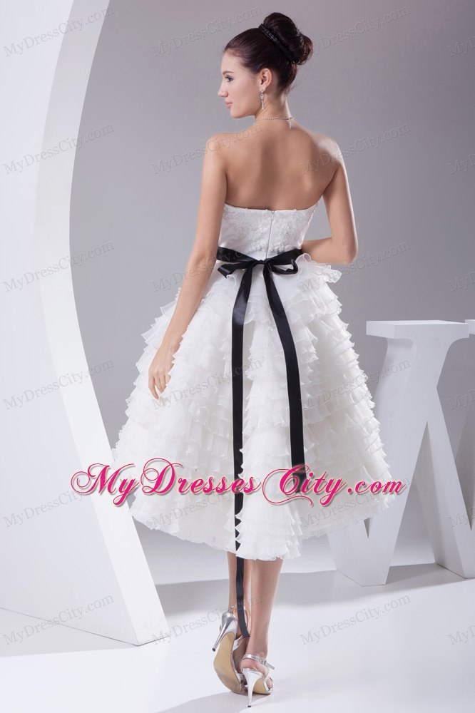 Asymmetrical Sweetheart A-line Ruffled Knee-length Sash Wedding Dress