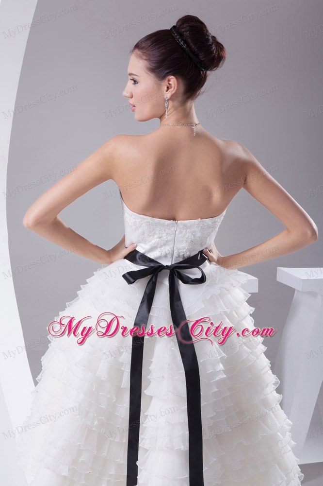 Asymmetrical Sweetheart A-line Ruffled Knee-length Sash Wedding Dress