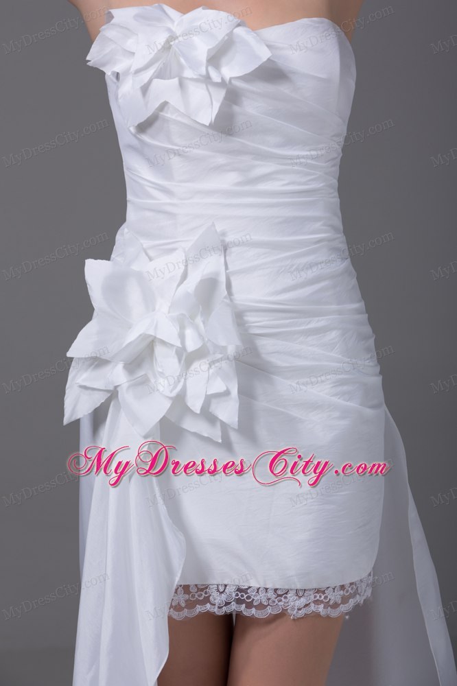 2013 Strapless Hand Made Flowers Ruched High-low Beach Wedding Dress