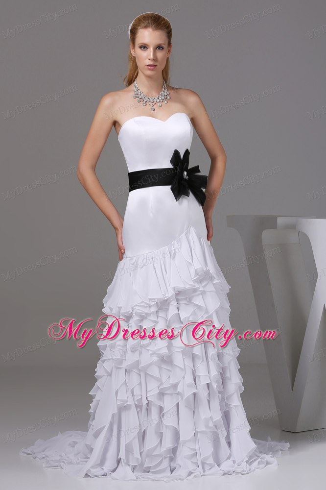 Sweetheart Sash and Ruffled Layers Slinky Bridal Dresses Floor-length