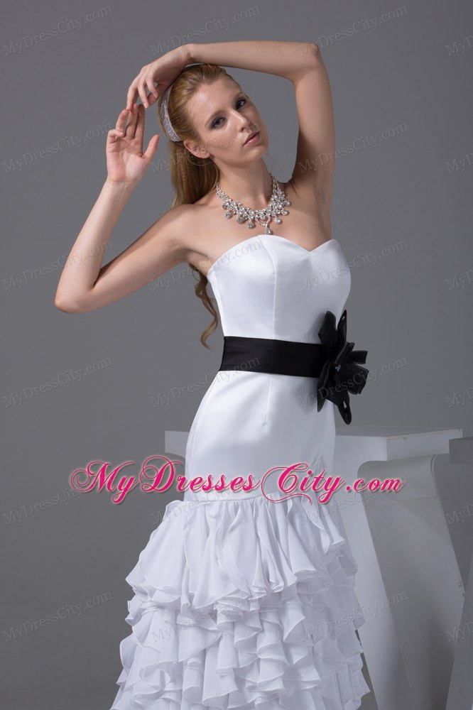 Sweetheart Sash and Ruffled Layers Slinky Bridal Dresses Floor-length