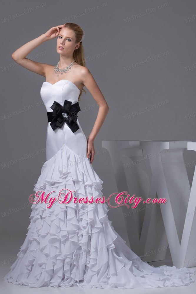 Sweetheart Sash and Ruffled Layers Slinky Bridal Dresses Floor-length