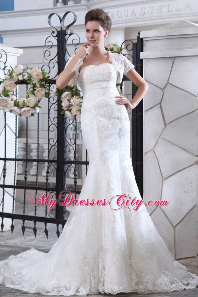 Simple Mermaid Strapless Court Train Wedding Dress with Jacket and Belt