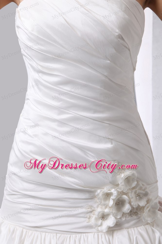 Fave A-line Strapless Taffeta Ruches and Ruffles Bridal Dress with Flowers