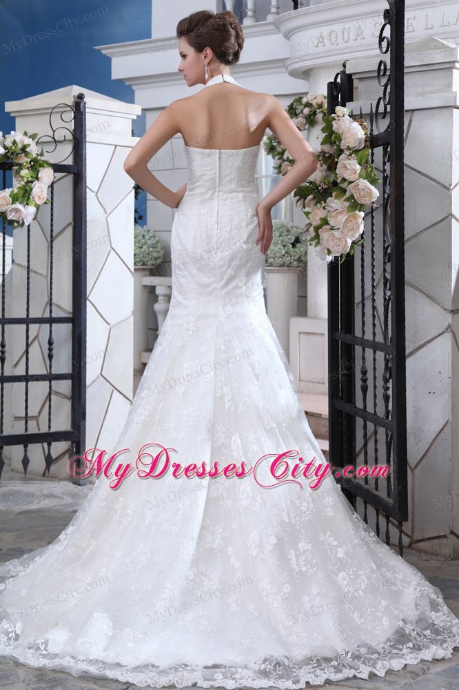 Stylish High-neck Mermaid Sweetheart Court Train Column Wedding Dress