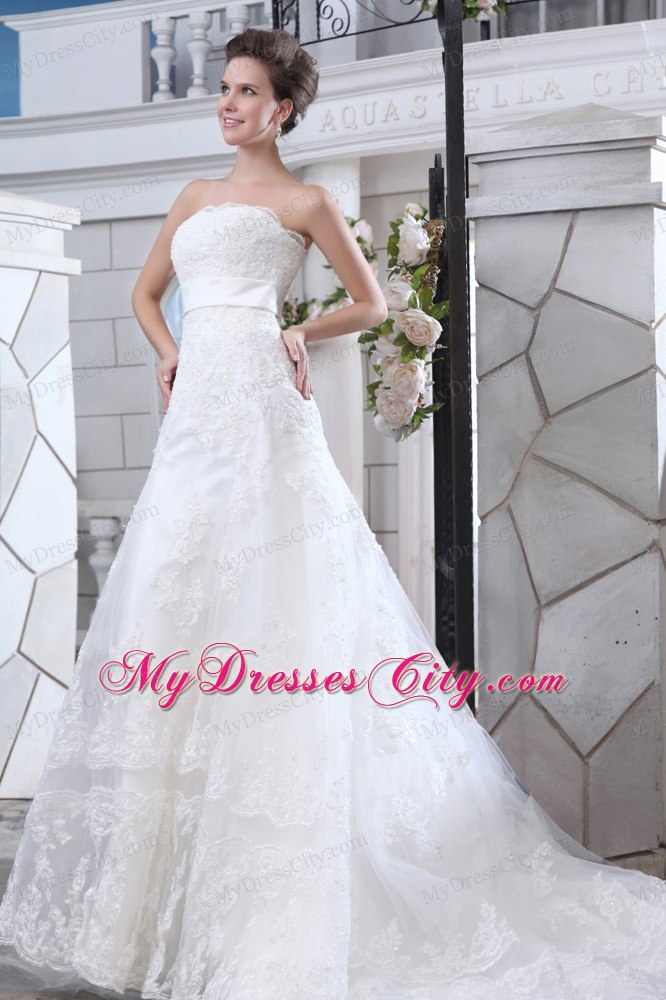 Unique Mermaid Strapless Court Train Lace Belt Bridal Gown 2013 on Sale