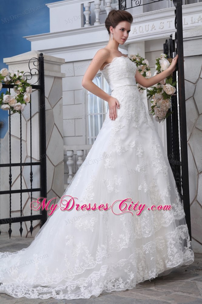 Unique Mermaid Strapless Court Train Lace Belt Bridal Gown 2013 on Sale