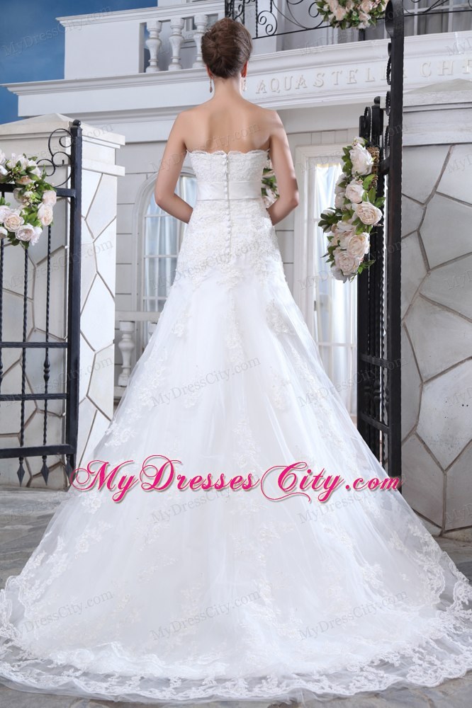 Unique Mermaid Strapless Court Train Lace Belt Bridal Gown 2013 on Sale