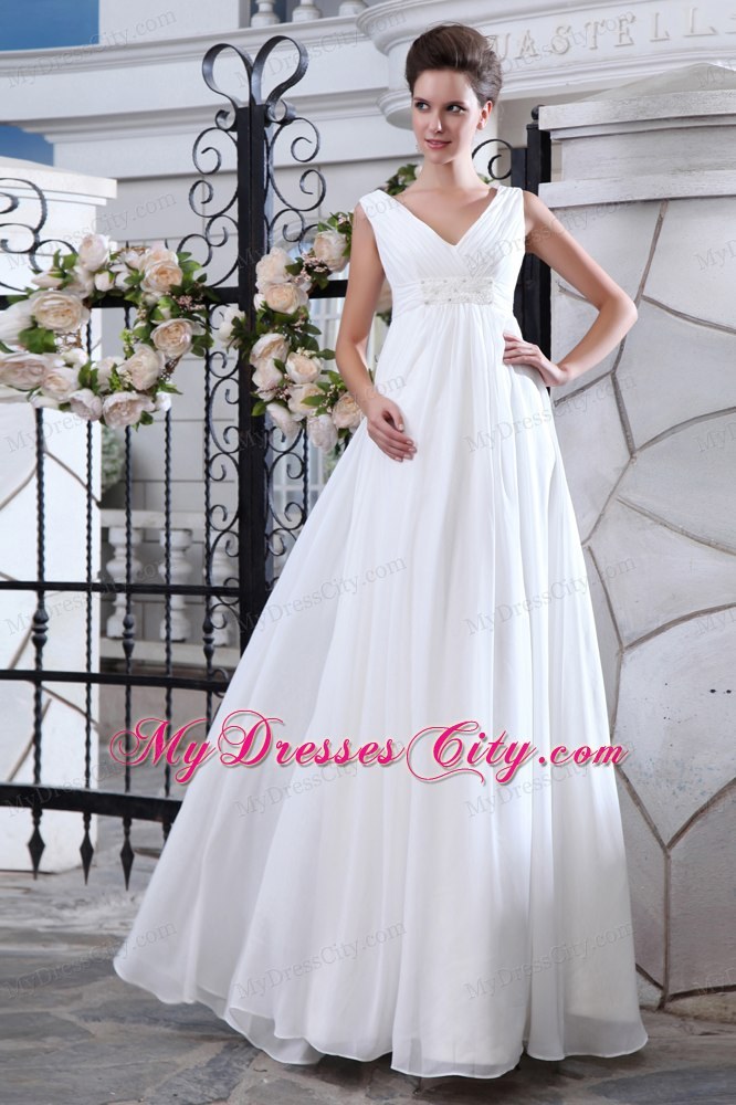 Plus Size A-line V-neck Ruches and Appliques Bridal Dresses Floor-length