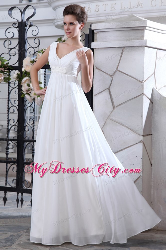 Plus Size A-line V-neck Ruches and Appliques Bridal Dresses Floor-length