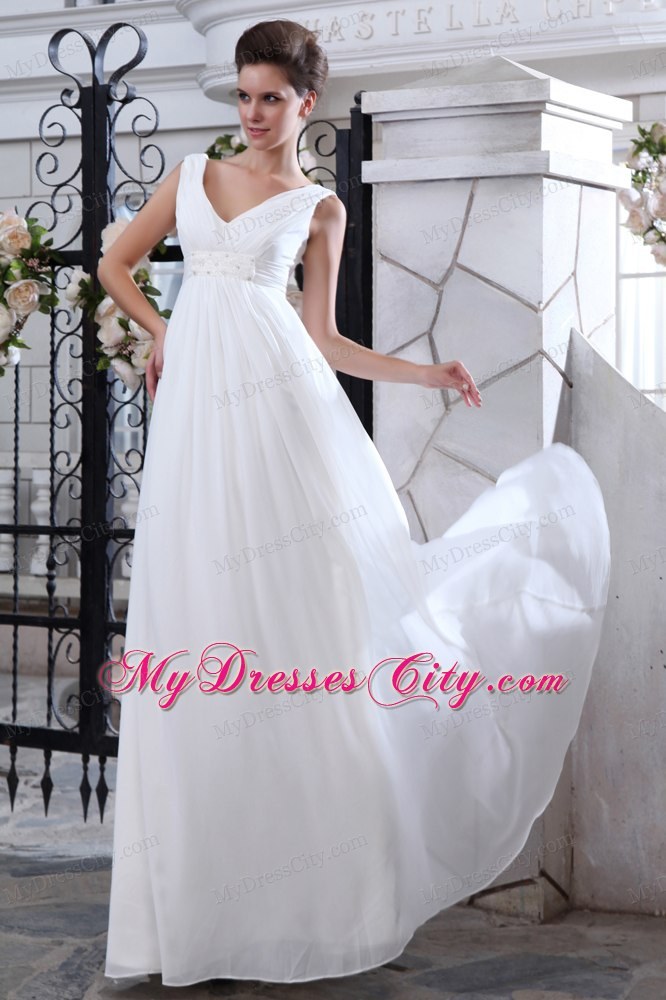 Plus Size A-line V-neck Ruches and Appliques Bridal Dresses Floor-length