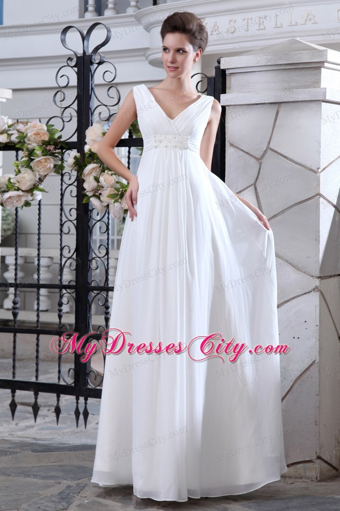 Plus Size A-line V-neck Ruches and Appliques Bridal Dresses Floor-length