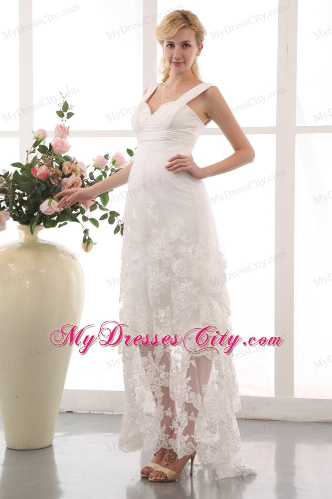 Well-packaged Sheathy Straps Ankle-length Chiffon Lace Dress for Brides