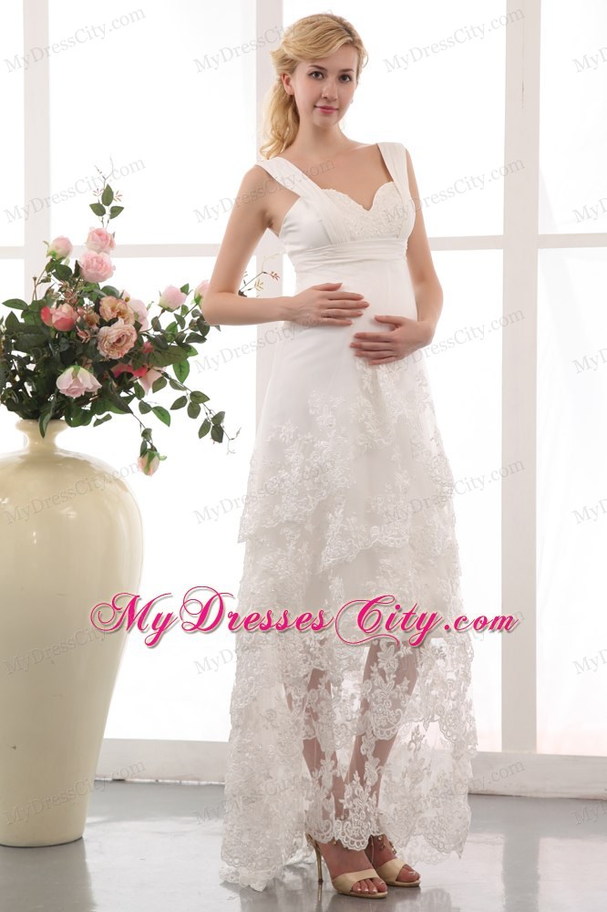 Well-packaged Sheathy Straps Ankle-length Chiffon Lace Dress for Brides