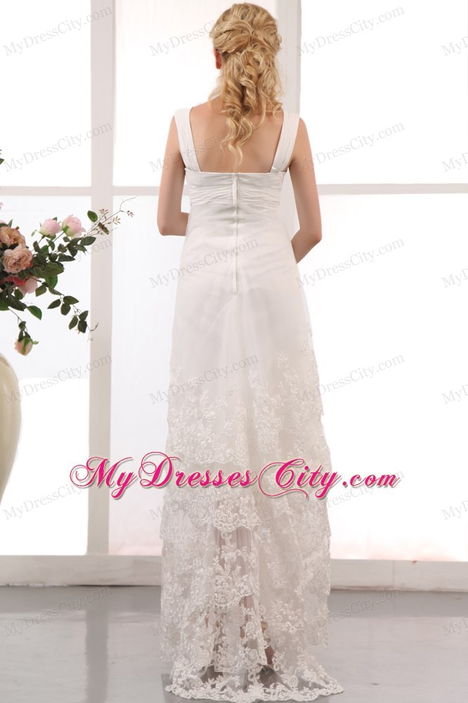 Well-packaged Sheathy Straps Ankle-length Chiffon Lace Dress for Brides