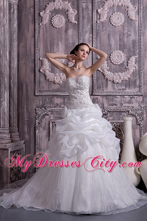 Showy Strapless Beading and Pick-ups Princess Bridal Dress with Train