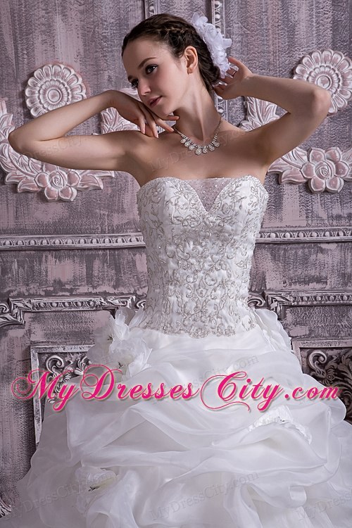 Showy Strapless Beading and Pick-ups Princess Bridal Dress with Train