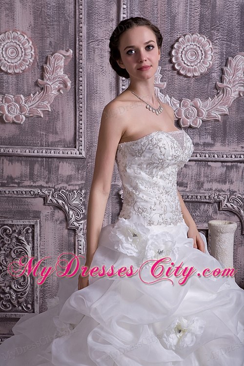 Showy Strapless Beading and Pick-ups Princess Bridal Dress with Train