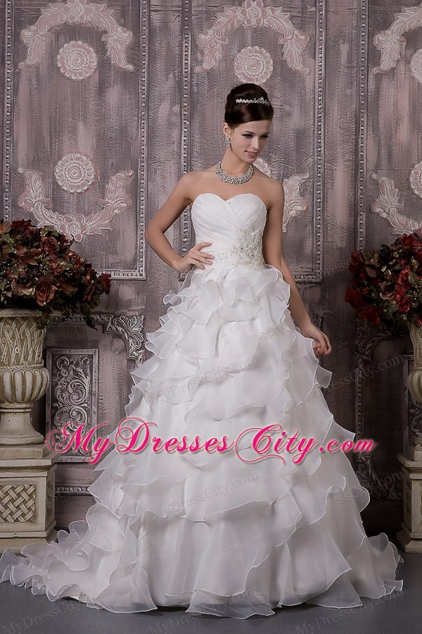 A-line Sweetheart Appliques and Ruched Bridal dress with Layers