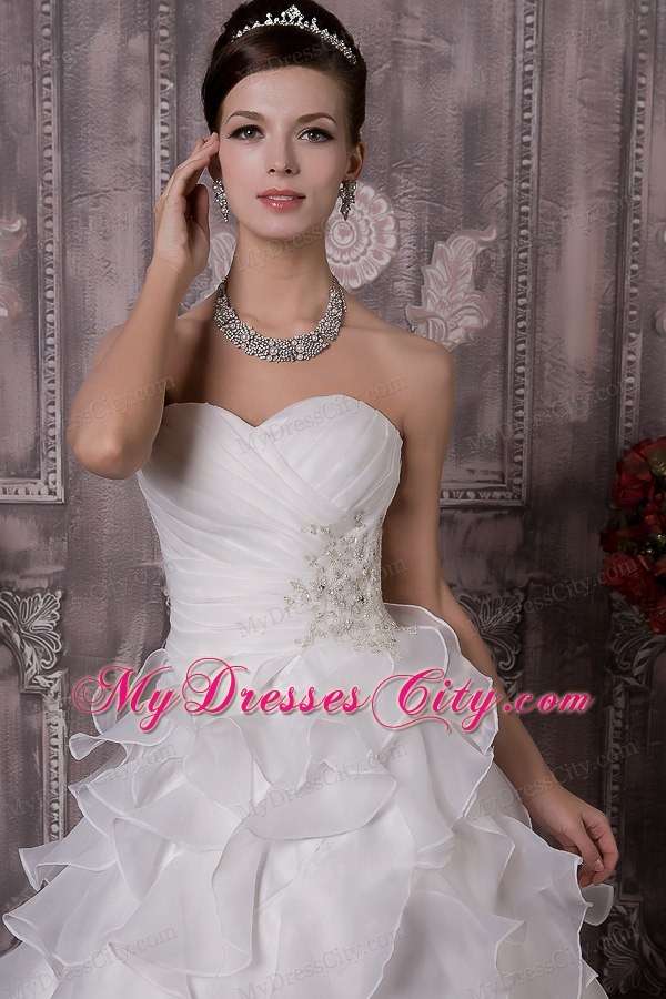 A-line Sweetheart Appliques and Ruched Bridal dress with Layers