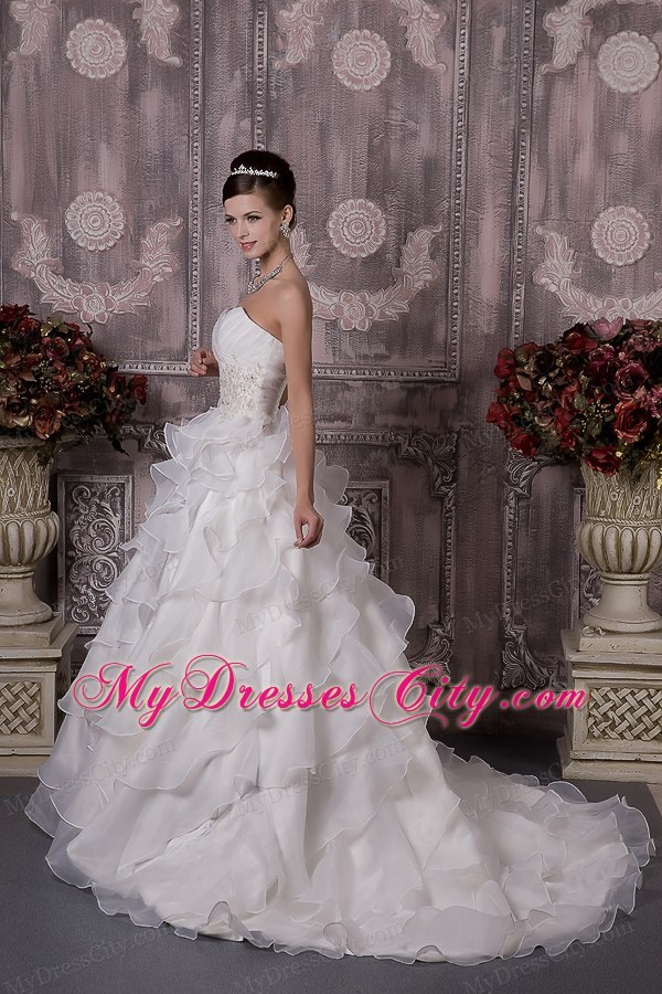 A-line Sweetheart Appliques and Ruched Bridal dress with Layers