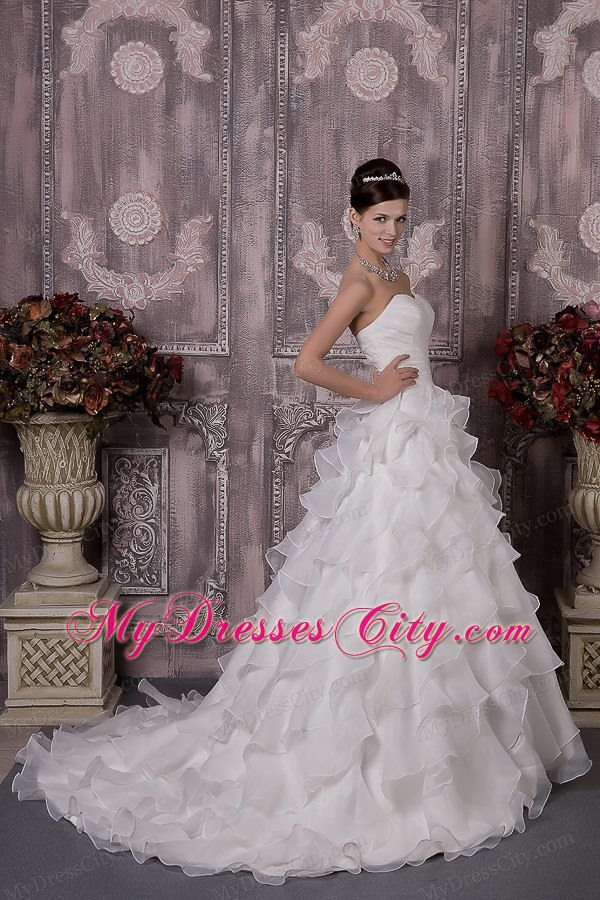 A-line Sweetheart Appliques and Ruched Bridal dress with Layers