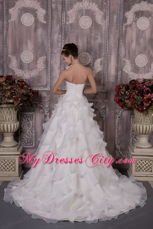 A-line Sweetheart Appliques and Ruched Bridal dress with Layers