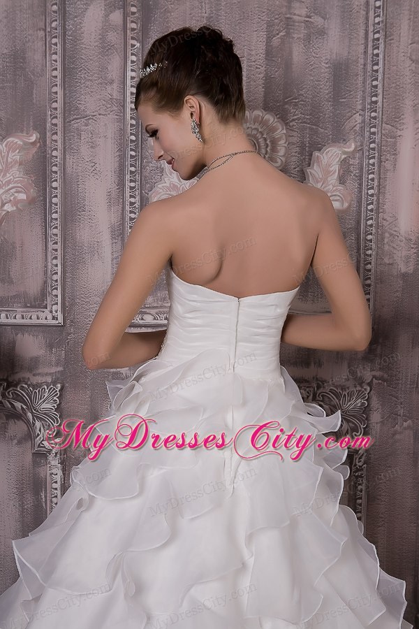 A-line Sweetheart Appliques and Ruched Bridal dress with Layers