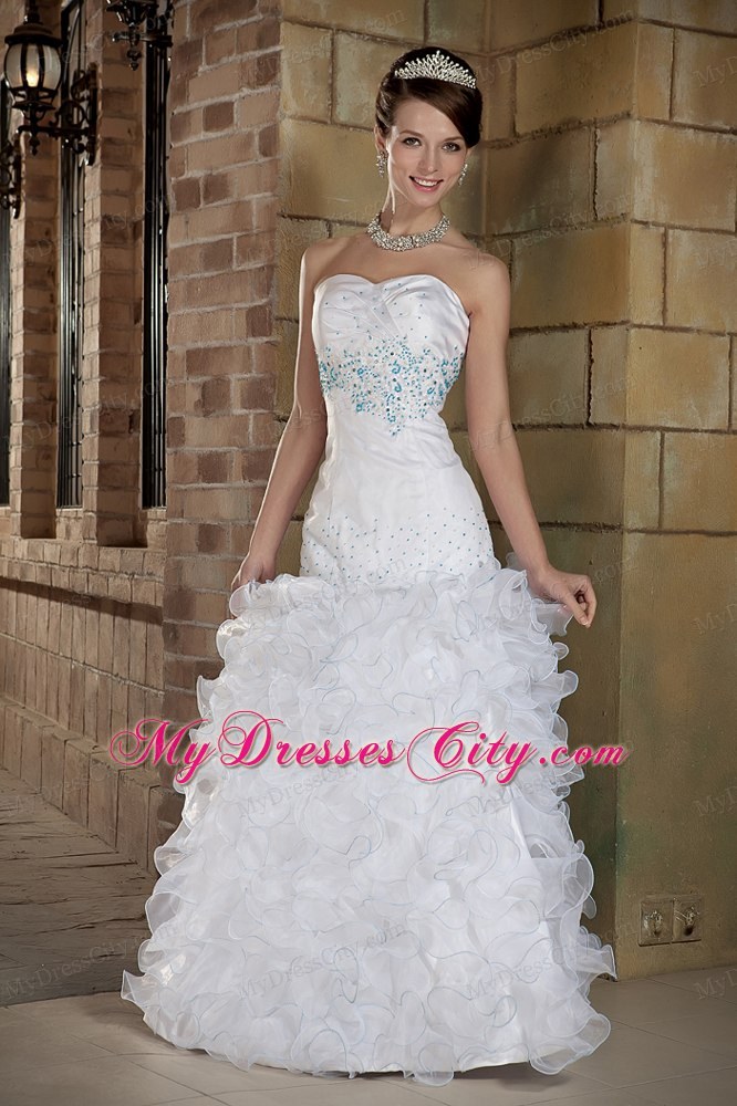 Sweetheart Floor-length Organza Beaded and Ruffles Bridal dress