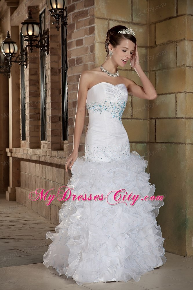 Sweetheart Floor-length Organza Beaded and Ruffles Bridal dress