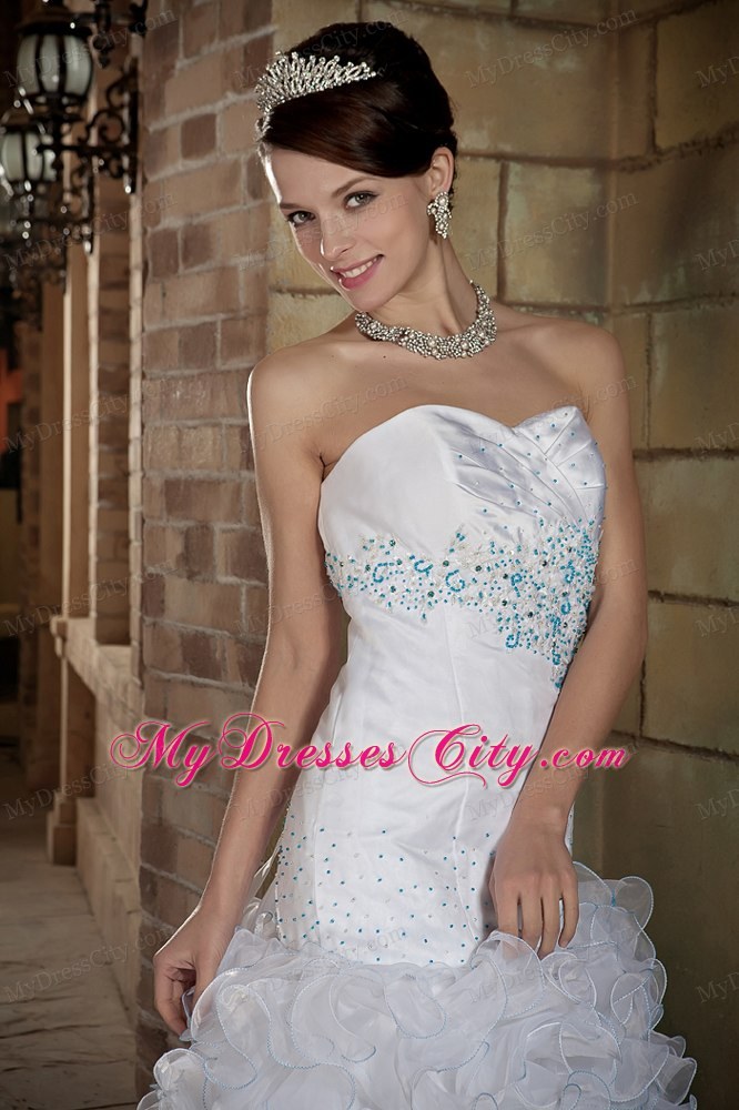 Sweetheart Floor-length Organza Beaded and Ruffles Bridal dress