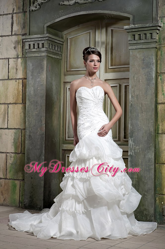 Mermaid Chapel Train Beading Wedding Dress with Ruffled Layers