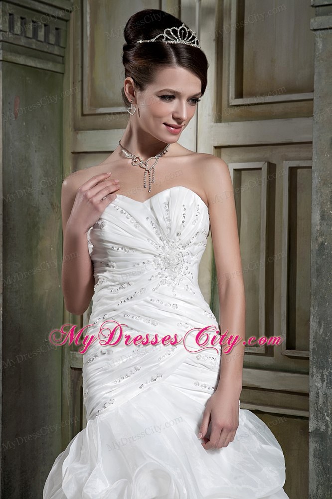 Mermaid Chapel Train Beading Wedding Dress with Ruffled Layers