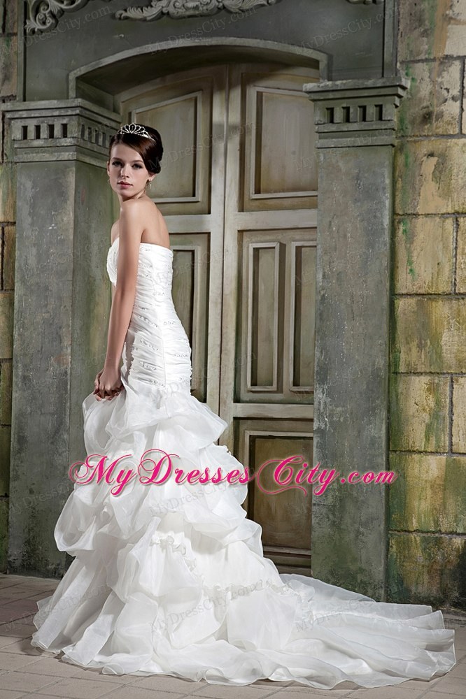 Mermaid Chapel Train Beading Wedding Dress with Ruffled Layers