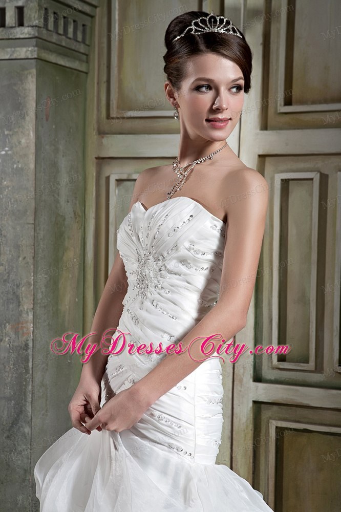 Mermaid Chapel Train Beading Wedding Dress with Ruffled Layers