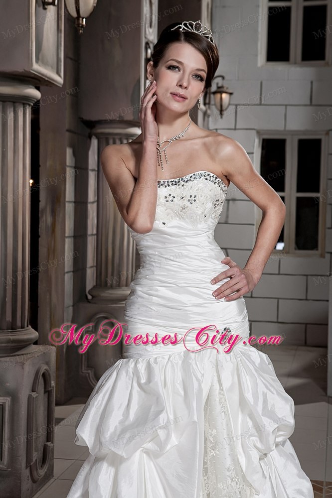 Beautiful Court Train Chapel Train Lace-up Beaded Bridal Gown