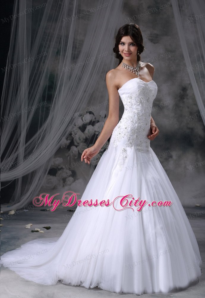 Lace with Beading A-line Sweetheart Chapel Train Wedding Dress