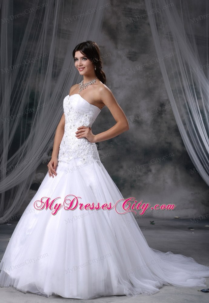 Lace with Beading A-line Sweetheart Chapel Train Wedding Dress