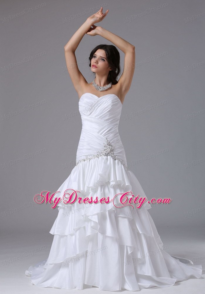 Mermaid and Ruched Bodice Ruffled Layers Lace-up Bridal Gown