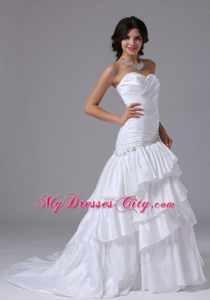 Mermaid and Ruched Bodice Ruffled Layers Lace-up Bridal Gown