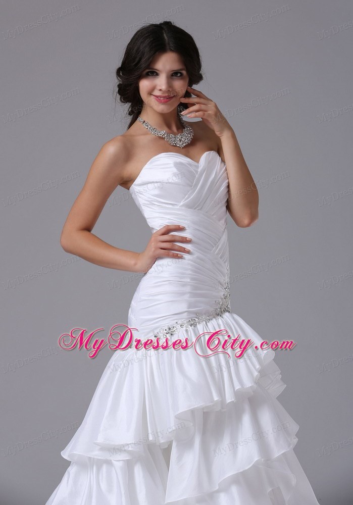 Mermaid and Ruched Bodice Ruffled Layers Lace-up Bridal Gown