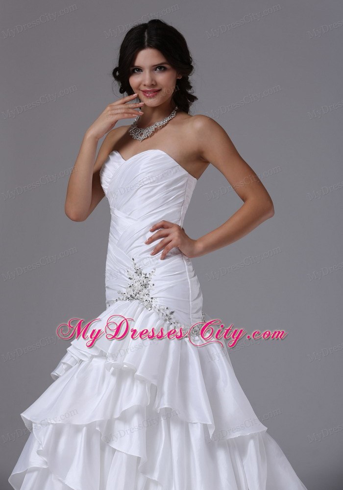 Mermaid and Ruched Bodice Ruffled Layers Lace-up Bridal Gown