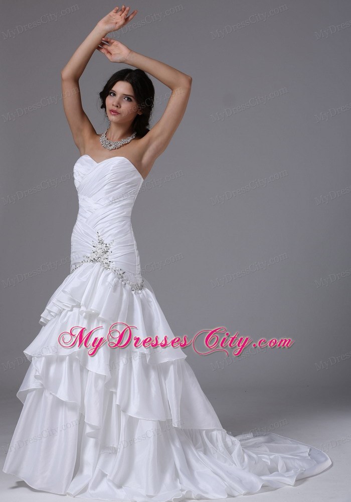 Mermaid and Ruched Bodice Ruffled Layers Lace-up Bridal Gown