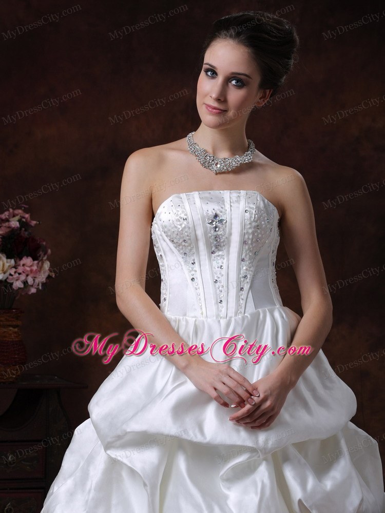 Beading Pick Up Strapless Taffeta Court Train Wedding Dress