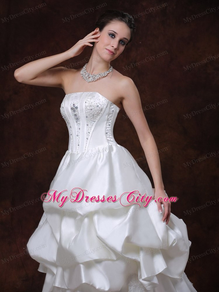 Beading Pick Up Strapless Taffeta Court Train Wedding Dress