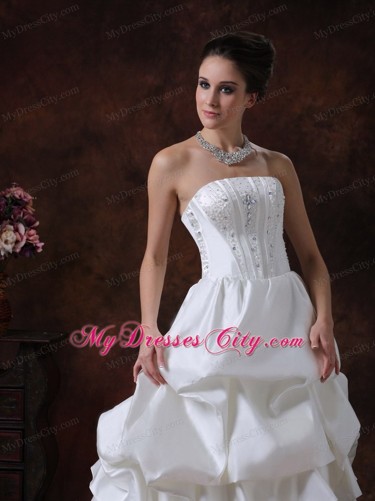 Beading Pick Up Strapless Taffeta Court Train Wedding Dress